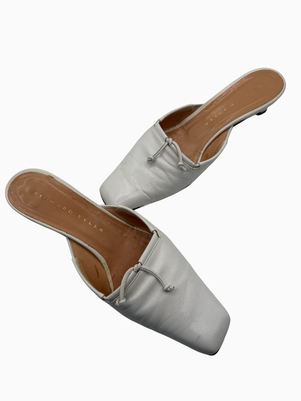 Richard Tyler White Leather Mule Heels Square Toe Slip On Shoes Women's 8.5M